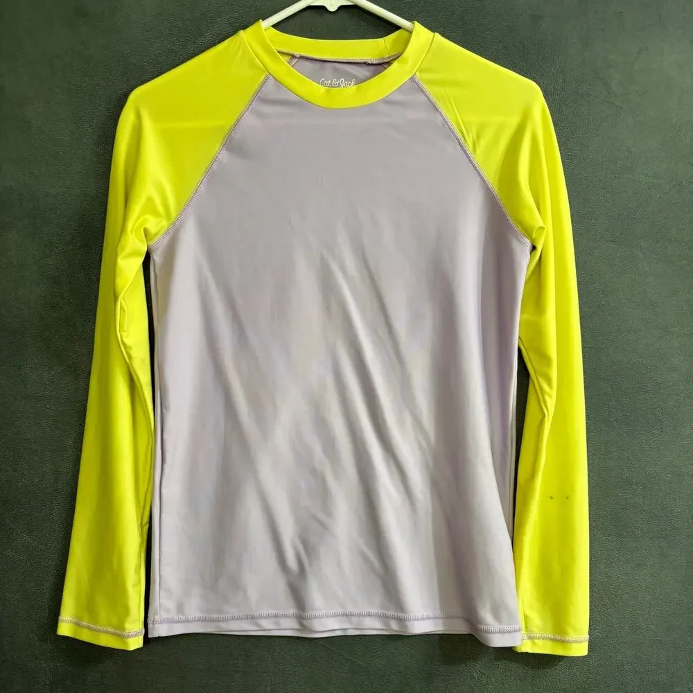 Cat & Jack Kids XL 16 Rash Guard Swim Shirt UPF Neon Long Sleeve Sunscreen Block